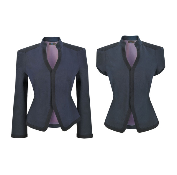 This jacket that turns into a vest is very flattering on many female figures.