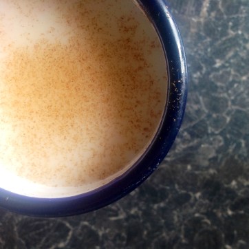 Almond milk with cinnamon in a lovely mug I brought from Mexico